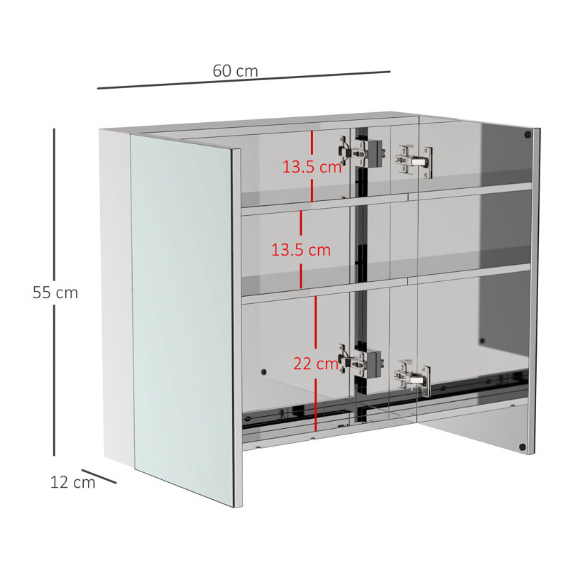 Isaul 600mm W 550mm H Surface Framed Medicine Cabinet Mirror 2 Fixed