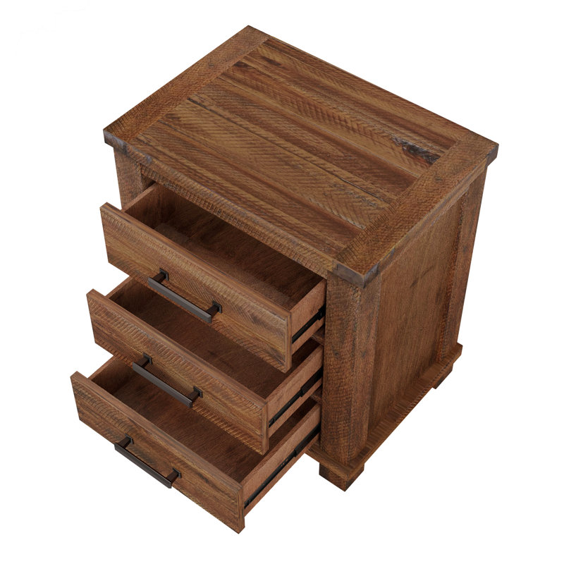 Table de chevet en bois récupéré naturel pour la chambre à coucher, 3 motifs rustique massif