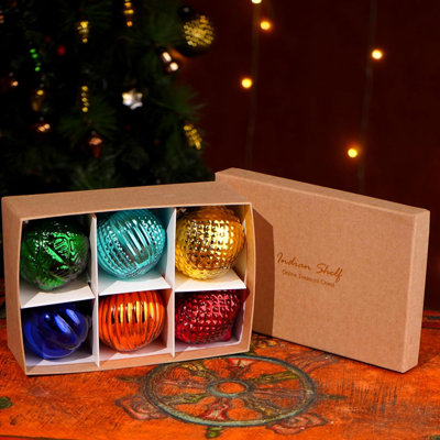 6 boules de Noël colorées - boules de Noël en verre - boules d'arbre de verre multicolores - grandes boules de Noël - boules pour arbre de Noël - ornement de Noël rétro