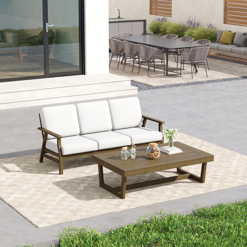 Shweta 2-piece Conversation Set,solid Teak Wood Sofa And Coffee Table Set With Cushions, Beige, Brown