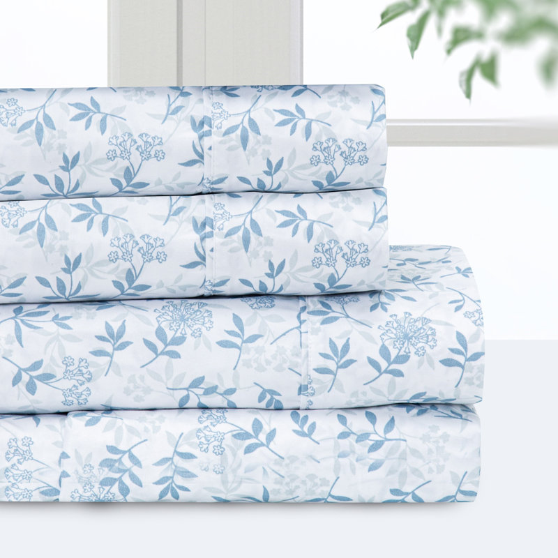 100% Polyester Floral Sheet Set, Twin Sheet Set + Fitted Sheet + 1 Pillowcase