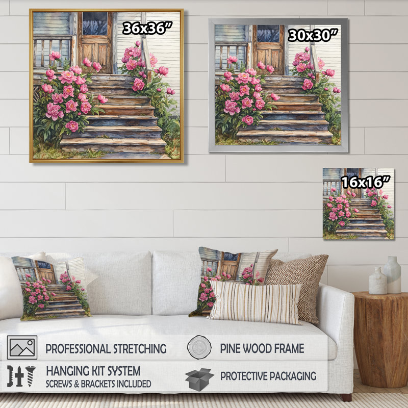 Deshazo, pivoines par The Farmhouse Steps - pivoines, art mural sur toile, Impression encadrée flottante, Argent argent