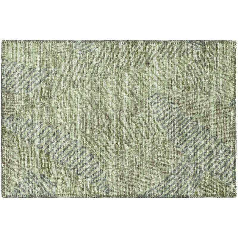Tapis abstrait vert / mauve / gris tissé à la machine, Rectangle 5 pi x 7 pi 6 po