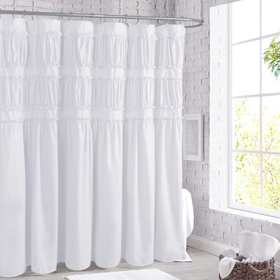 Rideau de douche à ruché à volants l 72 po x H 72 po, rideau de bain en microfibre rustique pour salle de bain, décor de maison de campagne et bohème, lavable à la machine