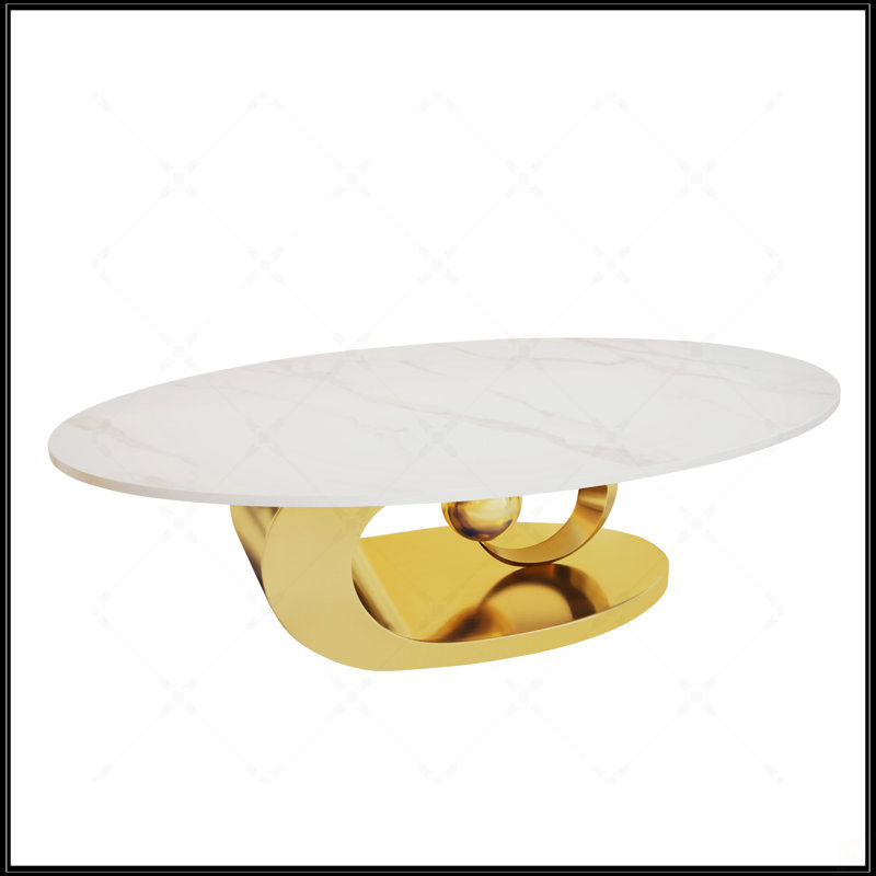 Table basse en marbre avec base sculpturale en acier inoxydable, Doré