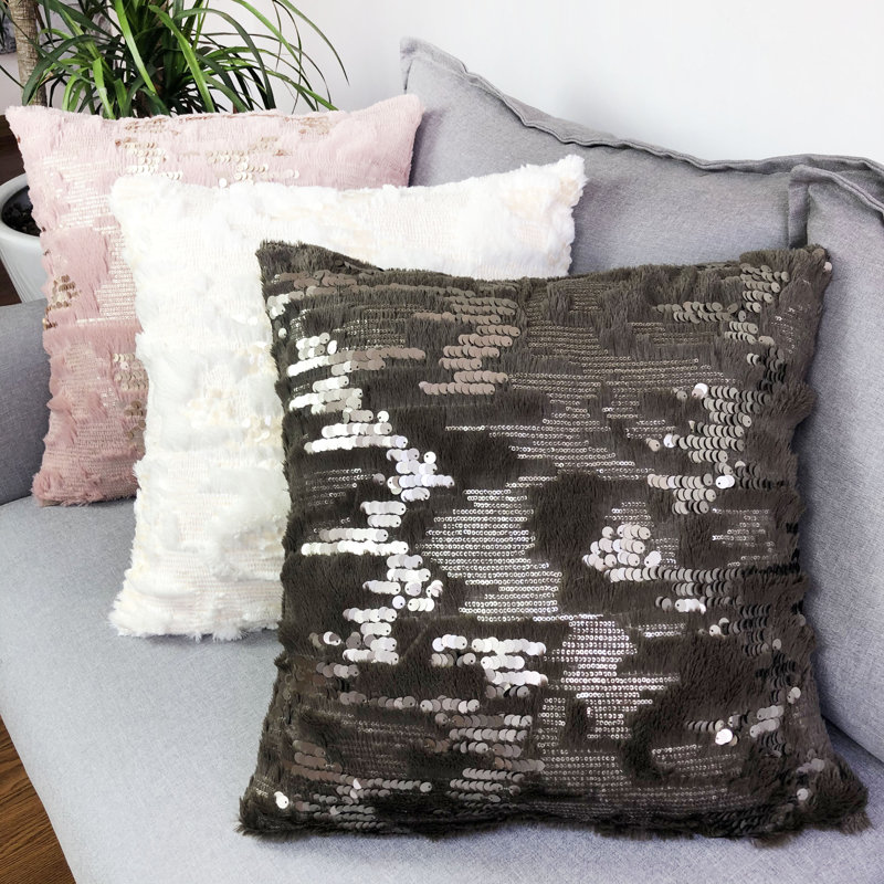 Housse de coussin en fourrure, gris, 18" x 18"