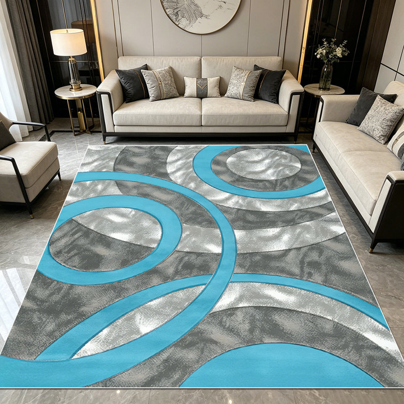 Tapis à motif géométrique moderne à motif de cercle gris marbré de 1 pièce pour le salon, doux et confortable, convenant à toutes les saisons, facile à entretenir, lavable à la machine, tapis de dessous de table convenant à la table à manger, à la chambre à coucher, au vestibule,