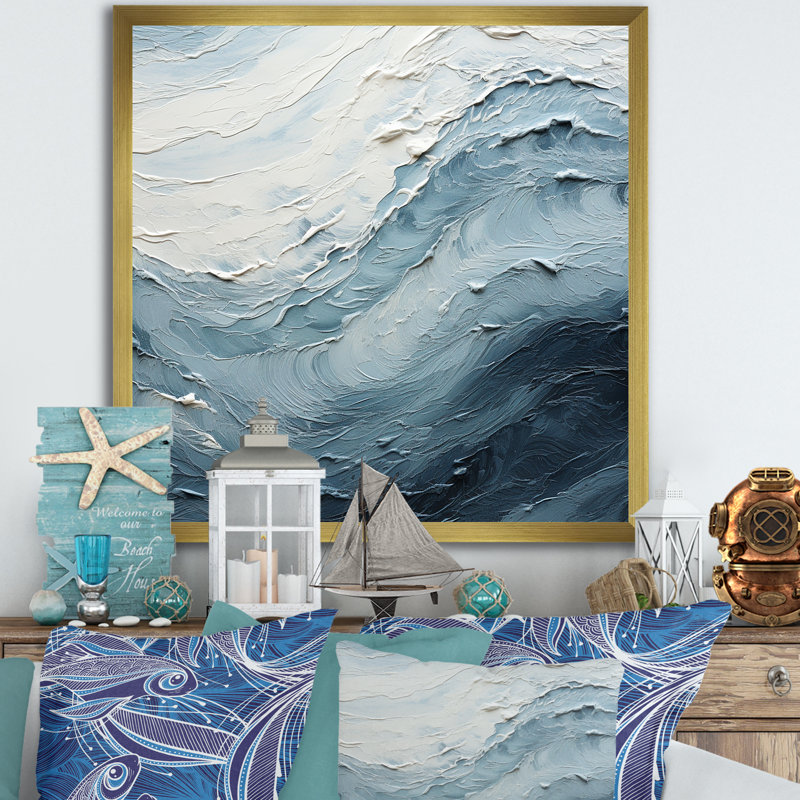 Minimalisme, peinture noire et bleue, vague II, H 36 po x l 36 po x P 1,5 po, Cadre doré simple