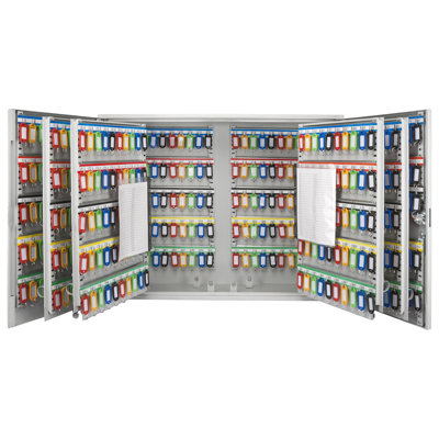 600-Key Adjustable Steel Key Cabinet with Lock, Gray Wall-Mounted Organizer