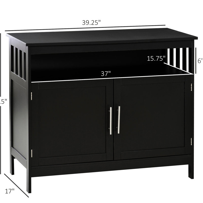 Armoire à café fonctionnelle noire avec tablette ouverte et armoire de rangement Buffet, compartiment spacieux de couleur