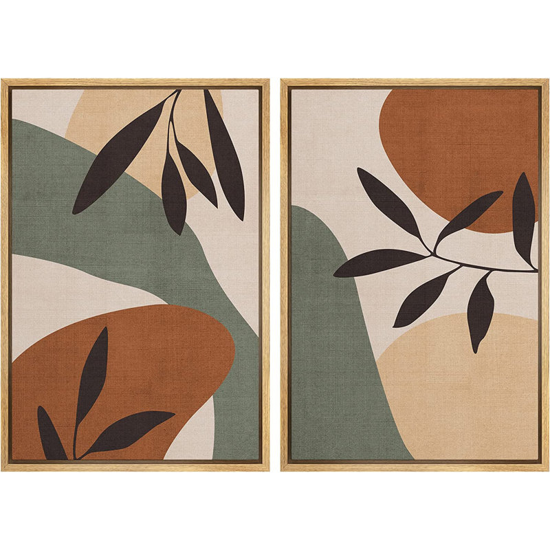 Mid-Century Shape Mid-Century Polygon Landscape Forest Plant - 2 pièces, H 24 po x l 32 po x P 1,5 po, Encadré naturel