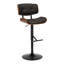 Tabouret de bar pivotant réglable avec dossier en noyer, siège en similicuir espresso et repose-pieds droit en T pour un confort personnalisé et une assise intérieure moderne.-1063618191
