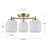 3-Light Brass Flush Mount Ceiling Light with Frosted Ribbed Glass Shades
