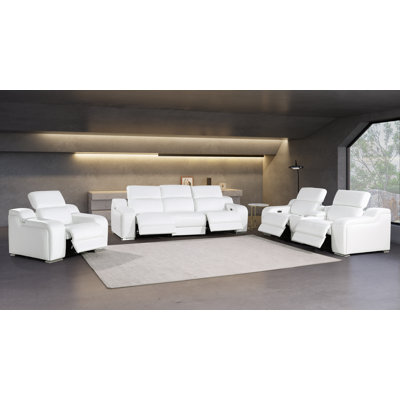Ensemble de canapé inclinable électrique modulaire 7 pièces, causeuse et fauteuil Divanitalia 1116 - 5 fauteuils inclinables, cuir fleur italien