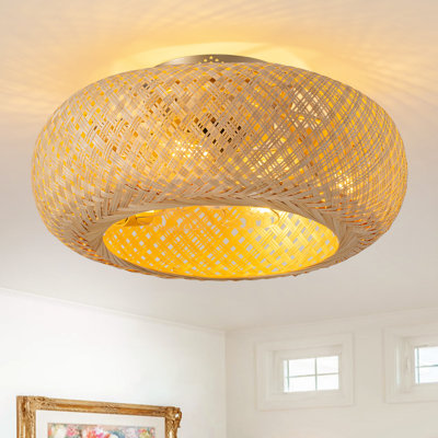 Bobo 20 In. Indoor Hand-woven Bamboo Gold Drum Low Profile Ceiling Fan With Remote Included With Bulbs Not Included