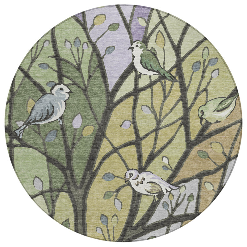 Machine Washable Indoor/Outdoor Chantille ACN2336 Botanical Rug, Round 8'