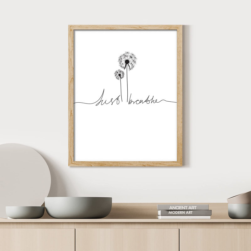 "Fleurs de pissenlit noir et blanc" sur papier, Encadré naturel, H 10 po x l 8 po