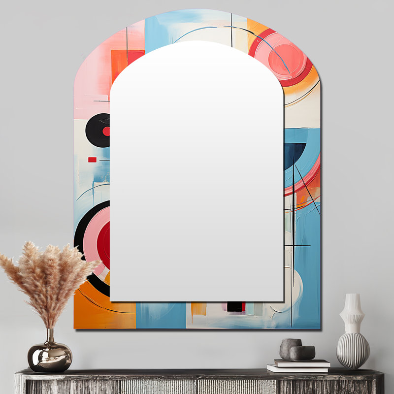 Pop Art Geometric Harmony I - Pop Art Asymmetrical Decorative Mirror, Glam Arch Wall Mirror, Printed Metal Art, 43" x 33"