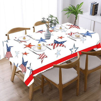 Watercolor US Flag Star Pattern Juneteenth 60" x 120" Rectangular Table Cover with Scalloped Edges