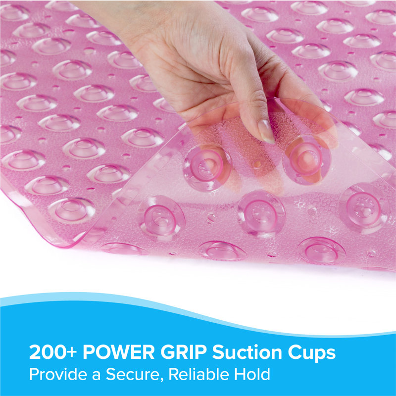 Extra Long Non-Slip Bathtub Mat with Suction Cups, Translucent Pink