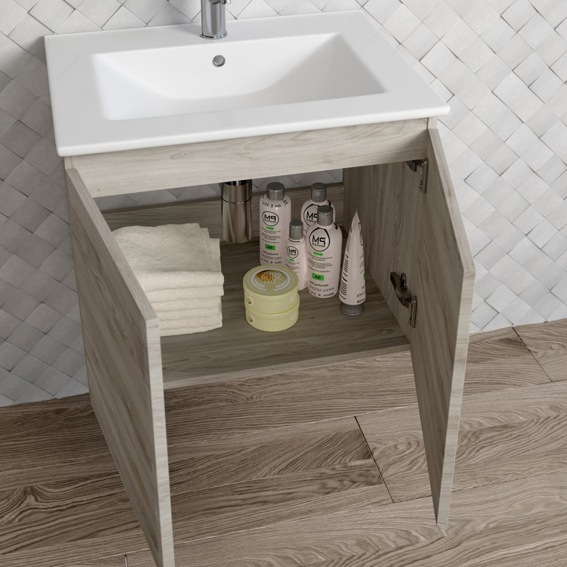 Jasso 24'' Single Bathroom Vanity with Ceramic Top, Gray