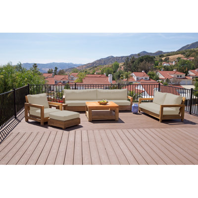 Crelake Teak 7 - Person Patio Conversation Set with Cushions