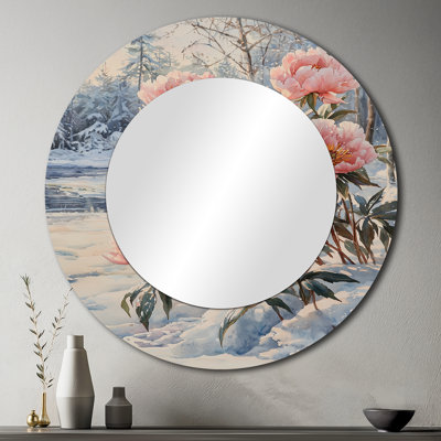 Pivoines près du lac gelé I - Art mural miroir floral - imprimé sur métal