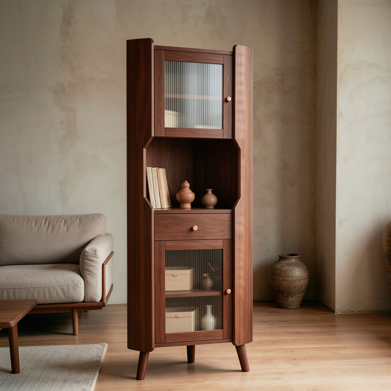 Cave à vin d'angle en bois massif écologique brun de 50 cm (19,69 po) avec vitres