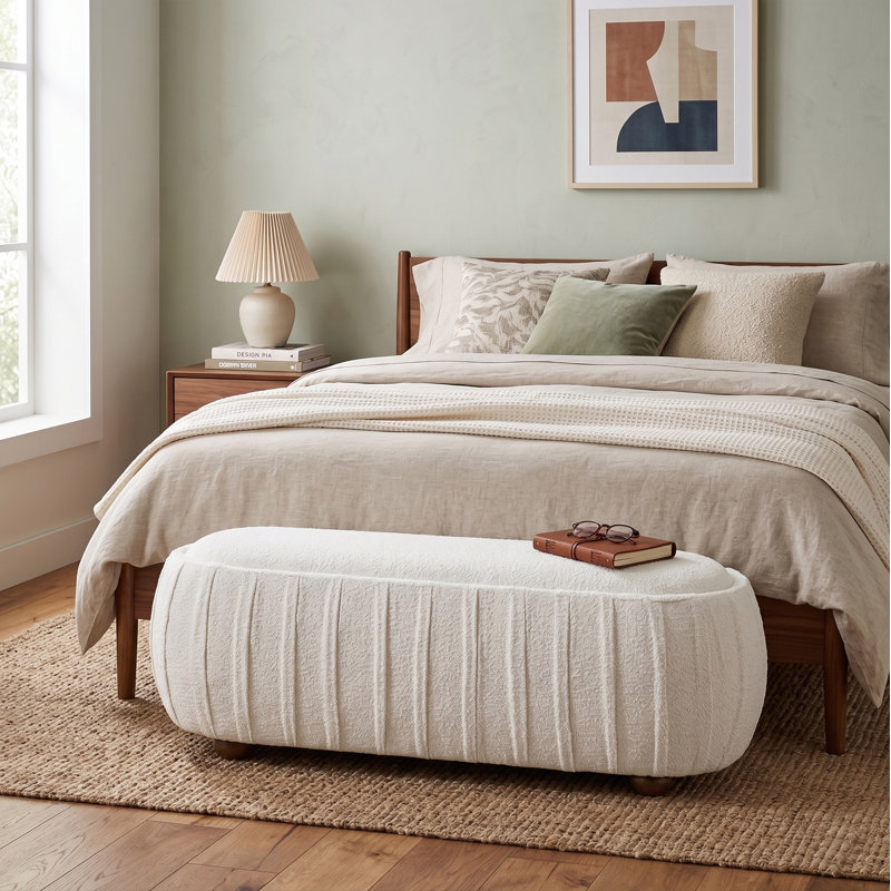 Repose-pieds ovale rembourré Boucle, Beige