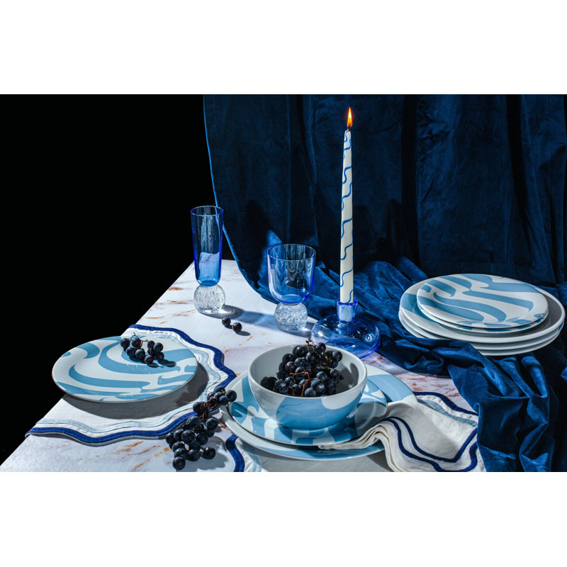 Handmade Wine Glass, Clear/Candy Blue
