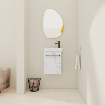 Meuble-lavabo mural 16 po avec lavabo en céramique et porte d'armoire à fermeture en douceur, pour petite salle de bain