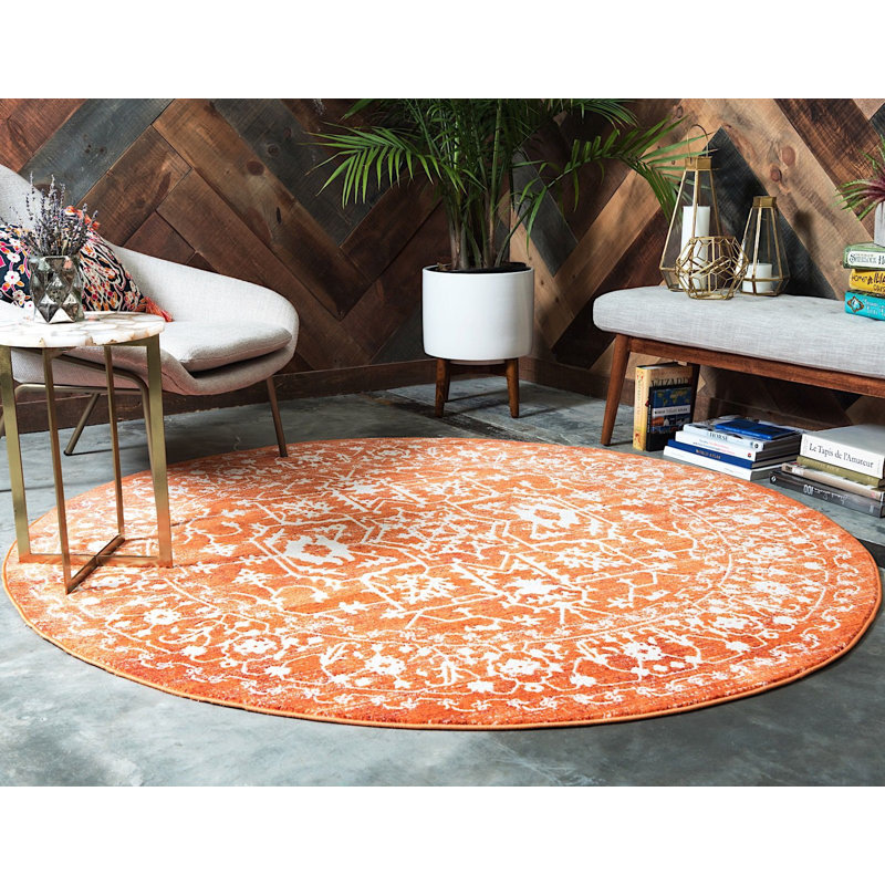 Folkeste Oriental Area Rug, Round 8', Orange
