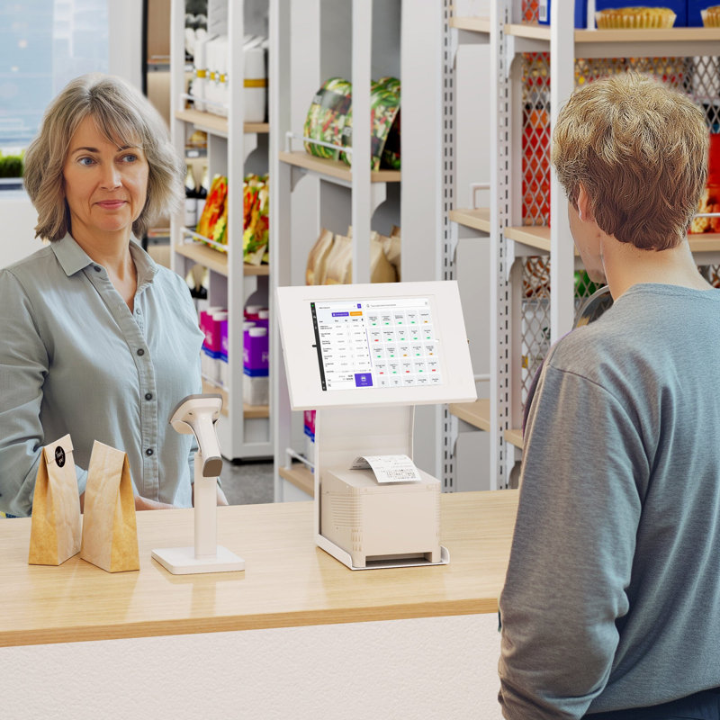 Anti-Theft Tablet Kiosk With Printer Shelf, White