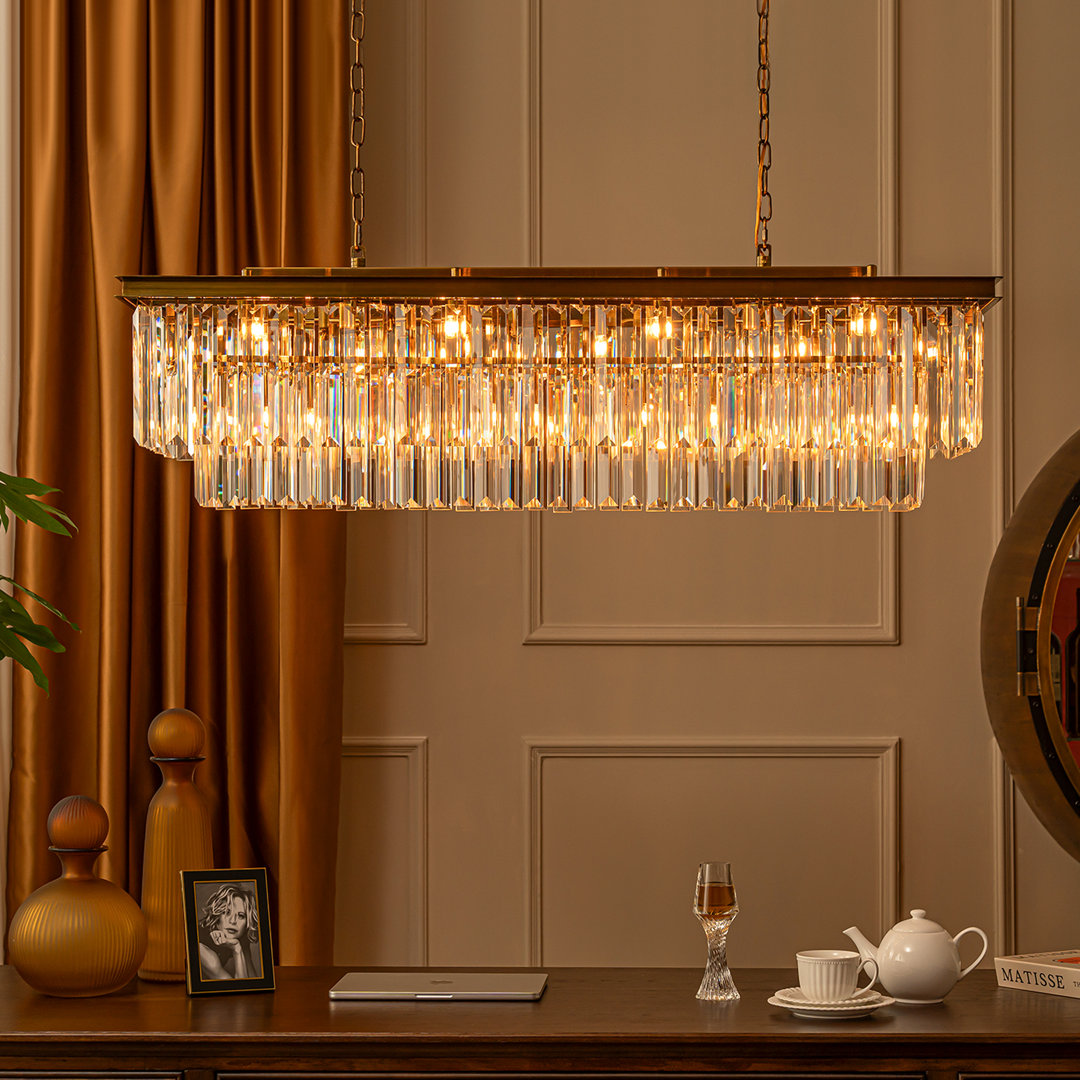 Cleaven 12-Light 50" Modern Luxury Fringe Crystal Chandelier For Dining Room Everly Quinn 