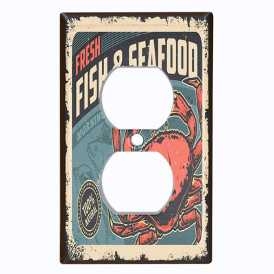 Metal Light Switch Plate Cover; US Standard Size 1 Gang Duplex - Fresh Seafood Sign