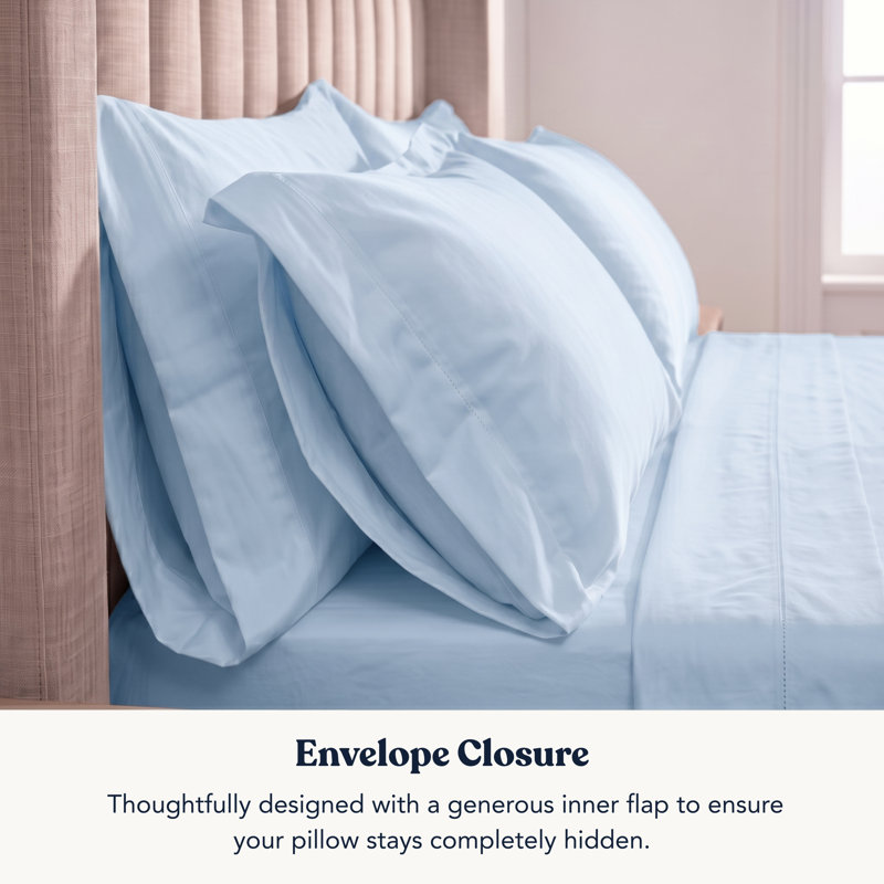 Delara GOTS-Certified Organic Cotton Sateen Pillowcase Set of 2, 400 Thread Count, Soft Long-Staple Cotton, King, Light Blue