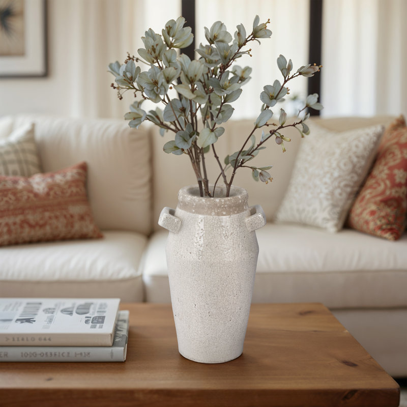 Vase craquelé en terre cuite de 11 po August Grove®, Blanc, Hauteur totale - H 14 po