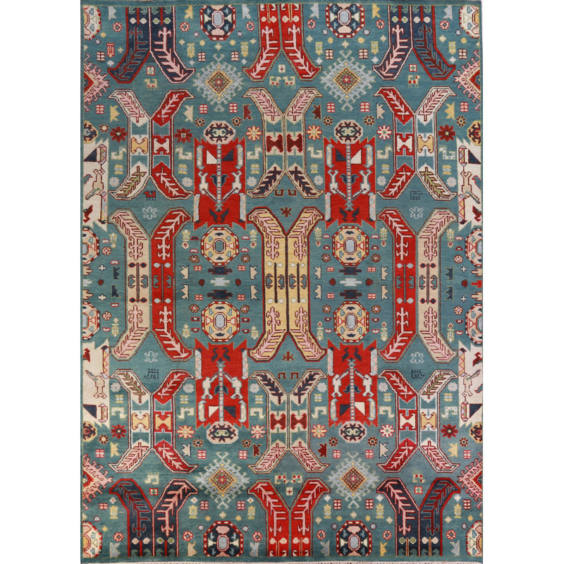 All-Over Geometric Kazak Oriental Area Rug