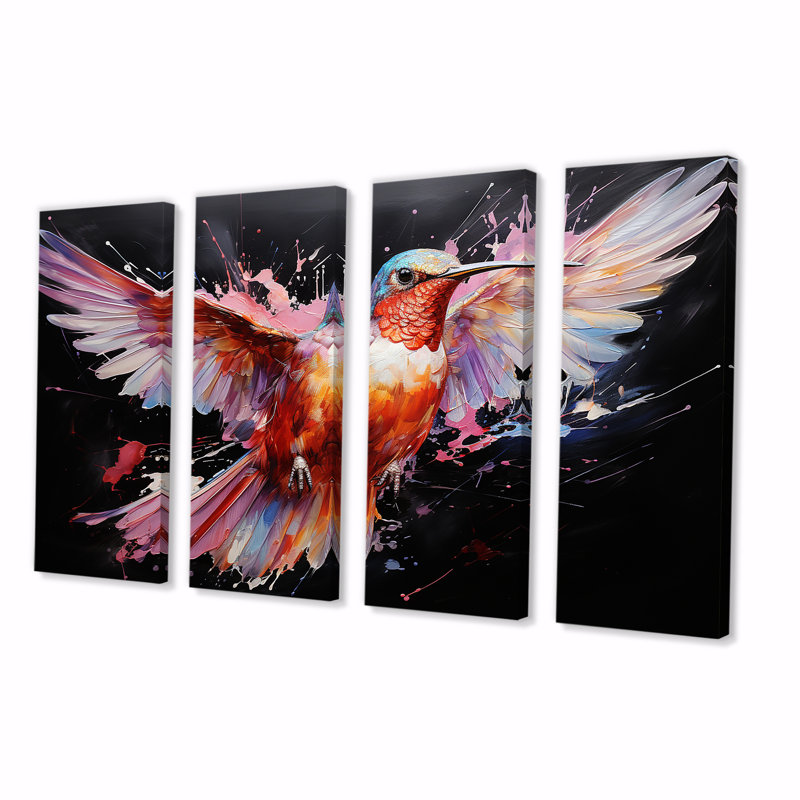 Colibri coloré, "Wingbeat Wonder II" - Colibri, 4 pièces d'art mural, H 28 po x l 48 po