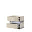 Grand lit moderne 4 pièces gris avec construction en bois, tête de lit et miroir intégrés à DEL, conception à panneau texturé, grand lit de rangement, commode, table de chevet incluse, éclairage, horizontal