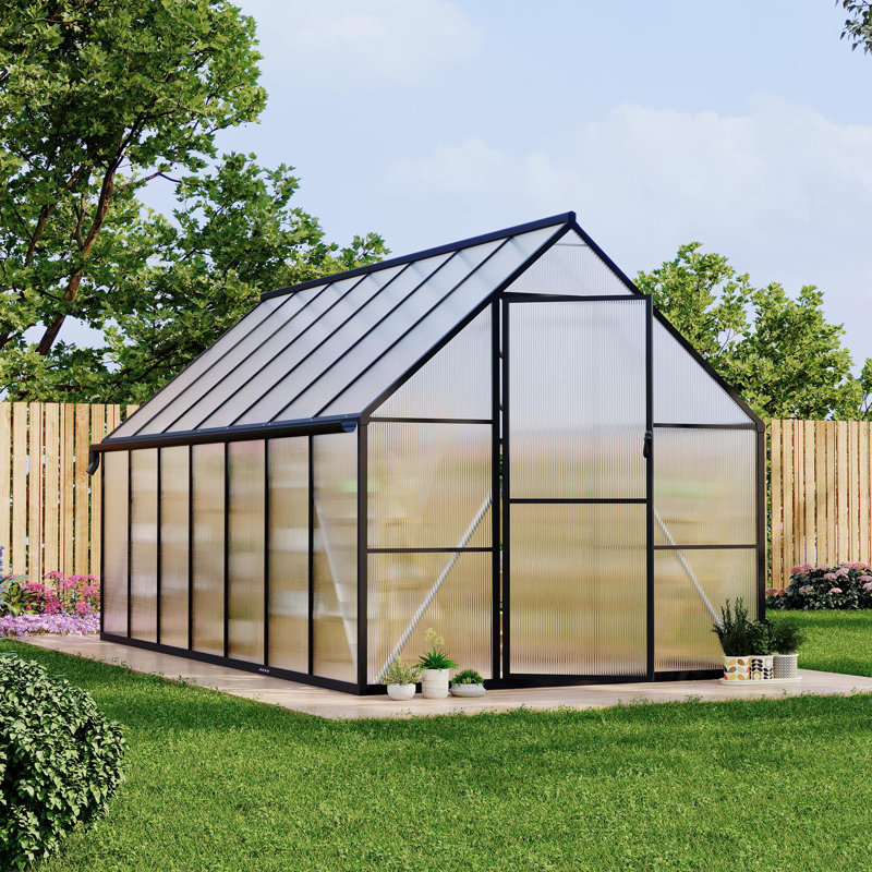 Polycarbonate Walk-In Greenhouse for Outdoors, Quick-Setup Garden Greenhouse with Roof Vent and Ventilation, Black 2