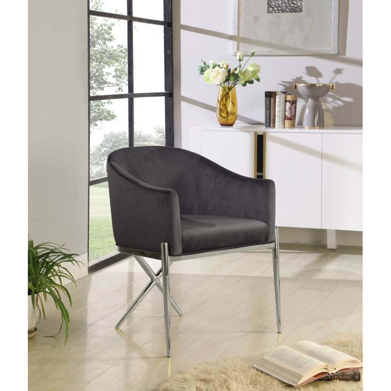 Xavier Upholstered Dining Chair, Chrome, Grey Velvet