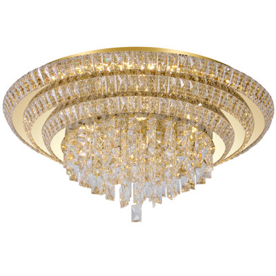 30-Inch Dimmable Tiered Crystal LED Flush Mount Ceiling Light with Tunable White, App and Remote Control, Gold