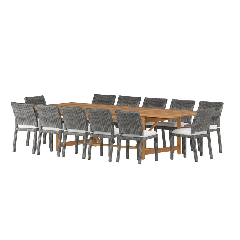 Ensemble repas 13 pièces avec coussins Anautica, Chaise grise / coussin blanc cassé, Finition pâle