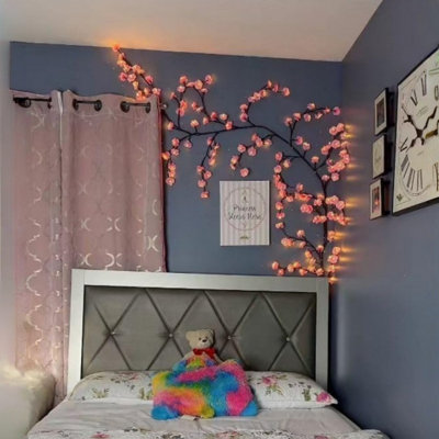 DIY Cherry Enchanted Willow Vine Lights,7.55 FT /144 LED Cherry Blossom Lights With Remote Timer,8 Lighting Modes,LED Tree Branch Light For Wall,Cherry Blossom Wall Decor For Bedroom Home（7.55FT/144LED)