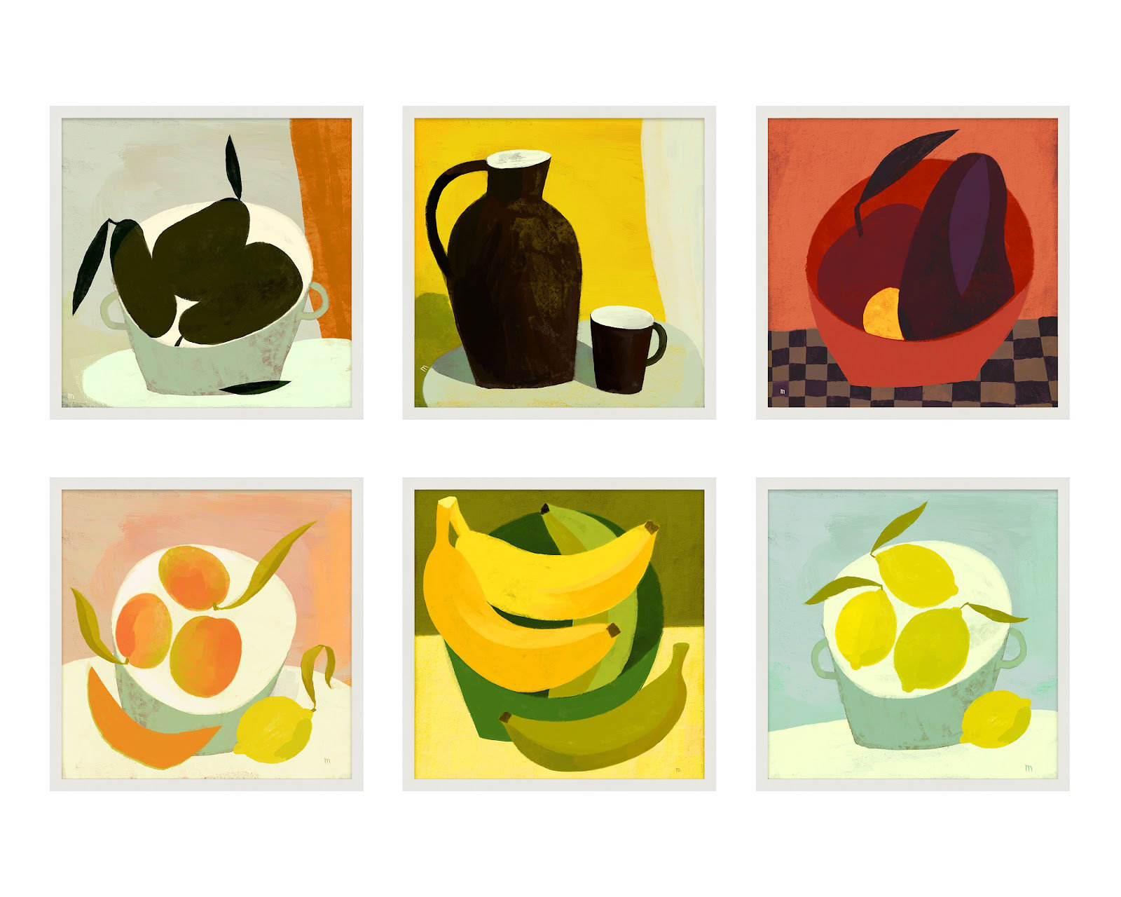 Julina "Fruits" 6-Piece Painting Set, White, 24" H x 24" W x 1.25" D