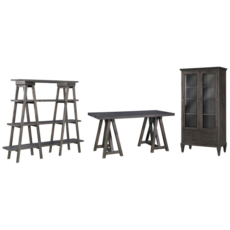 Desk With Bookshelf And Door Bookcase, Weathered Charcoal, 3 Pieces: Desk, Bookcase, Bookshelf
