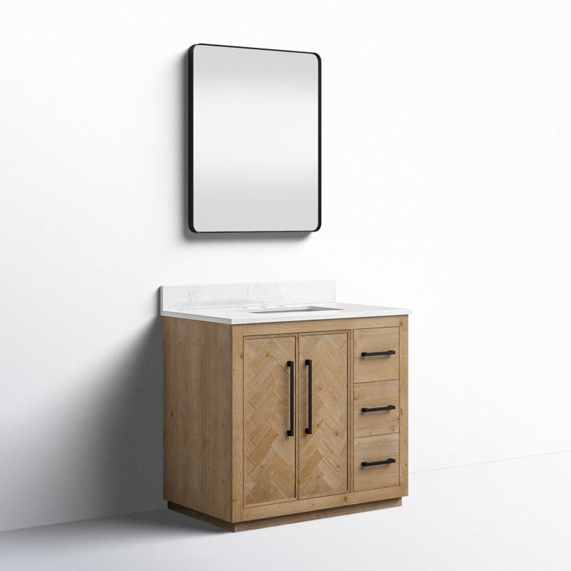 Jareth 48'' Natural Wood Single Bathroom Vanity with White Stone Top