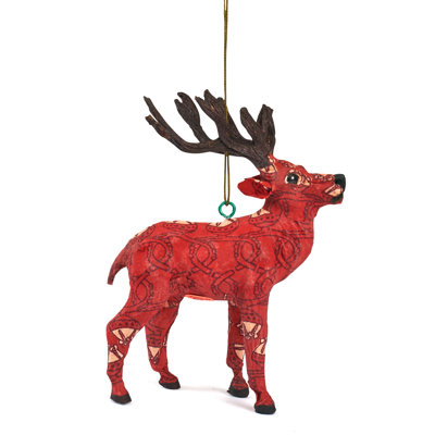 Ornement de Noël en forme de renne rouge fait à la main