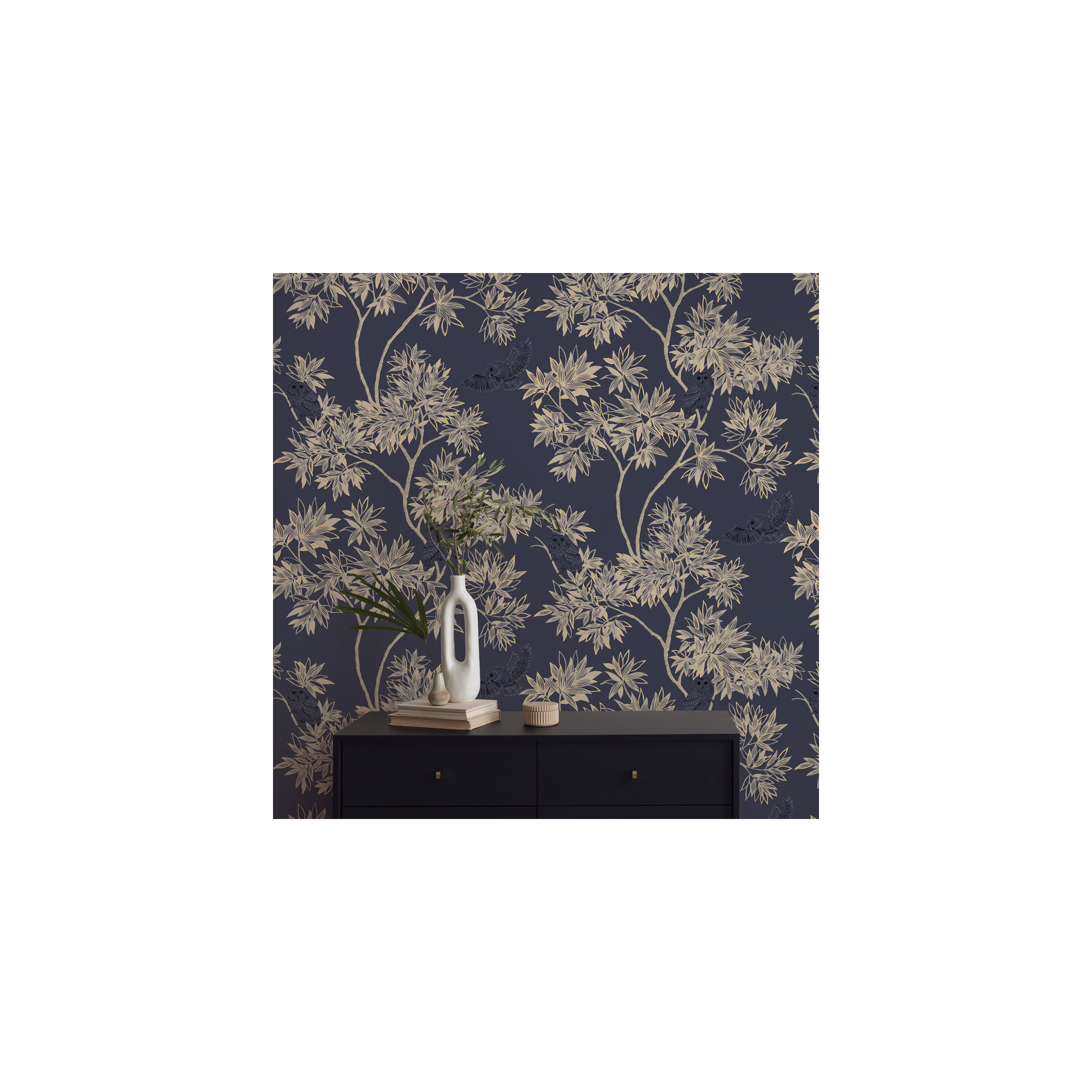 Shanieka Floral Wallpaper, Indigo Navy